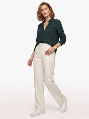 Zara Polkadot Green & Creme Blouse with Cutout Back Size Small